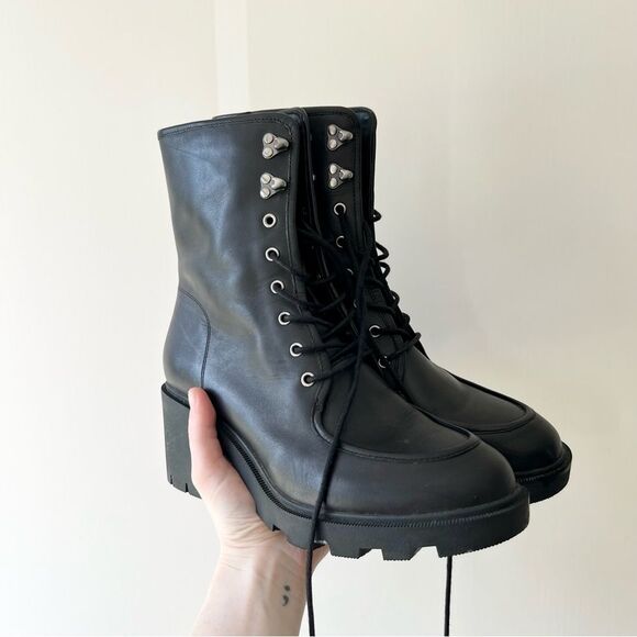 J. Crew Leather Lace Up Chunky Ankle Platform Heel Boots in Black - Picture 2 of 9